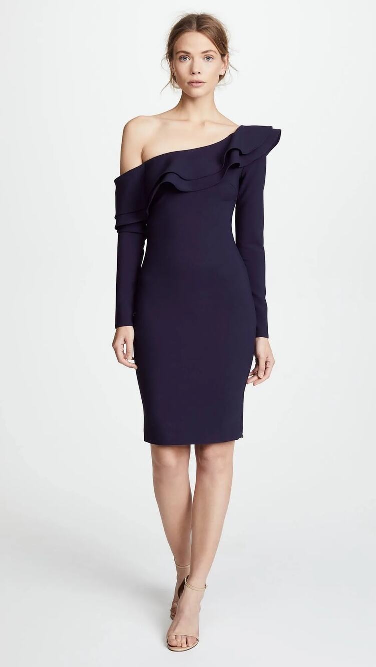 Likely Georgina Blue One Shoulder Ruffle Long Sleeve Mini Pencil Sheath Dress 10